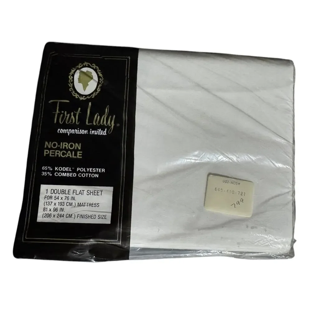 VTG First Lady No Iron Percale Double Bed Sheet‎ Set Fitted Flat Pillowcases NEW